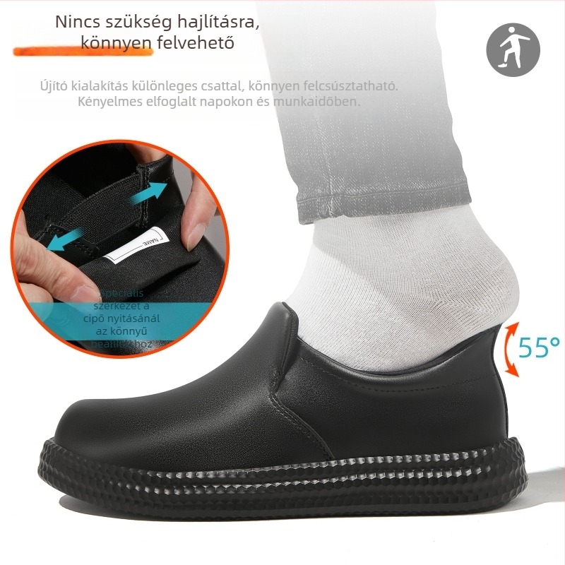 Férfi konyhai cipő, Slip-On, Vízálló, Csúszásmentes, Bőr ujjvédő, Gumitalp