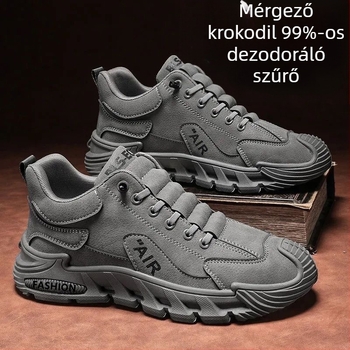Férfi slip-on kültéri szabadidőcipő — PU felsőrész, EVA talpbetét, műanyag talp, zsinórok nélkül, ütéscsillapítás
