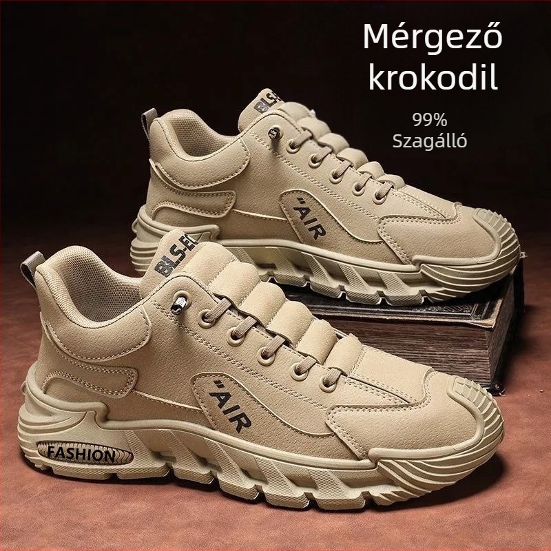 Férfi slip-on kültéri szabadidőcipő — PU felsőrész, EVA talpbetét, műanyag talp, zsinórok nélkül, ütéscsillapítás