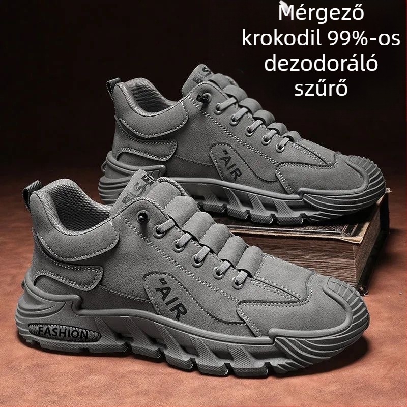 Férfi slip-on kültéri szabadidőcipő — PU felsőrész, EVA talpbetét, műanyag talp, zsinórok nélkül, ütéscsillapítás