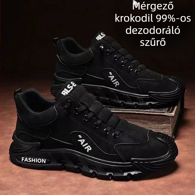 Férfi slip-on kültéri szabadidőcipő — PU felsőrész, EVA talpbetét, műanyag talp, zsinórok nélkül, ütéscsillapítás