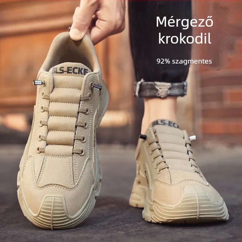 Férfi slip-on kültéri szabadidőcipő — PU felsőrész, EVA talpbetét, műanyag talp, zsinórok nélkül, ütéscsillapítás