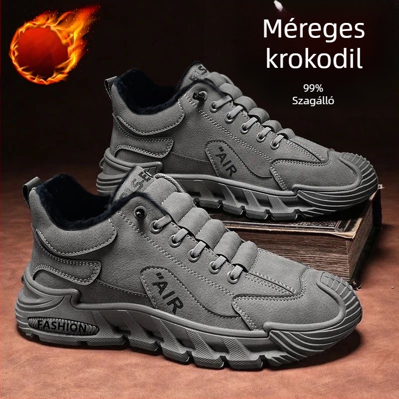 Férfi slip-on kültéri szabadidőcipő — PU felsőrész, EVA talpbetét, műanyag talp, zsinórok nélkül, ütéscsillapítás