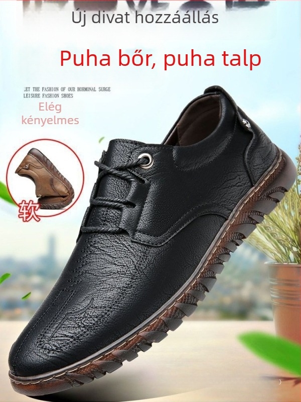 Férfi bőr casual cipő mikroszövet felsőrésszel, TPR talp, PU talpbetét, sík sarok