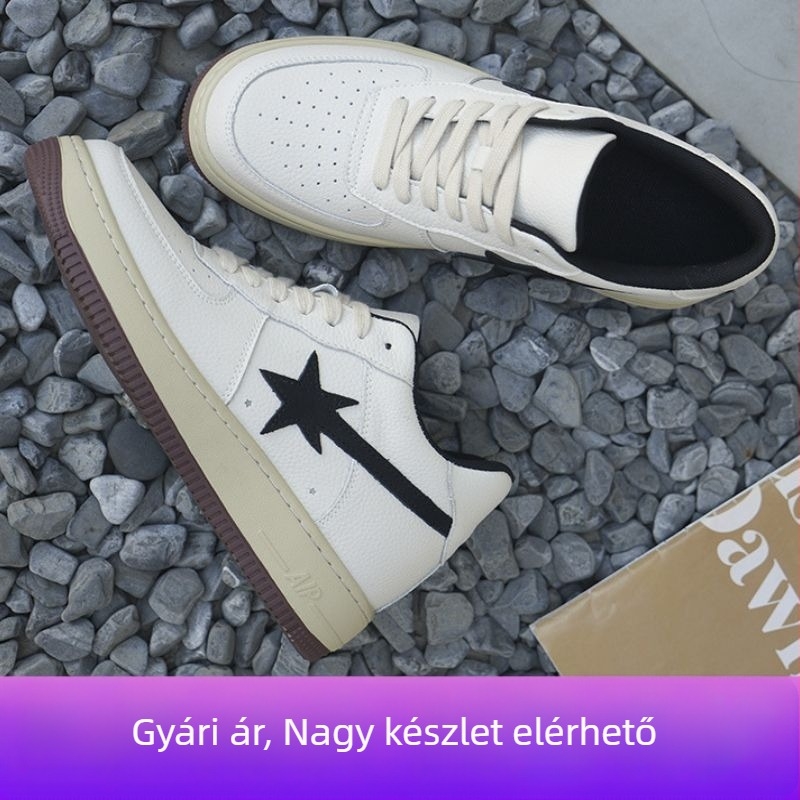 Platformos sportcipő csillag mintával, felsőrész tehenek bőre, 3–5 cm sarokmagasság, PU talp, uniszex