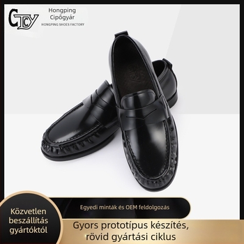 CTCY Férfi bőr cipő, díszített felsőrész gyöngyökkel és nyitott éllel, slip-on, kerek orr, gumitalp, lélegző, csúszásmentes, irodai viselet