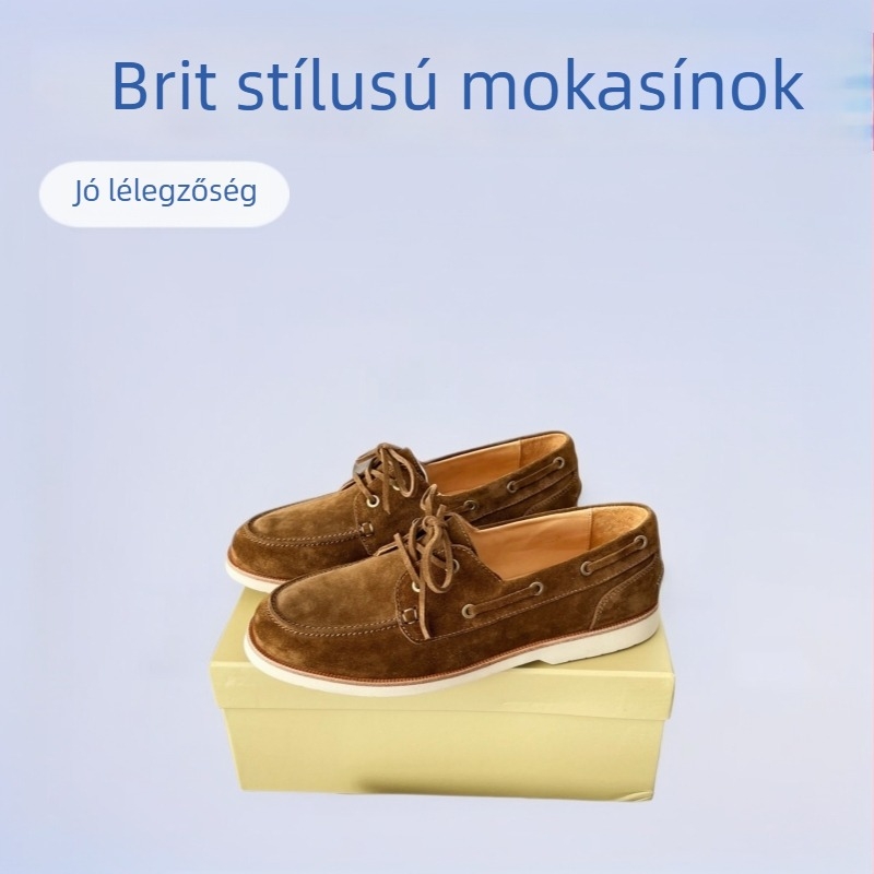 Férfi velúr loaferek – kerek orrú, alacsony sarok, fűzős