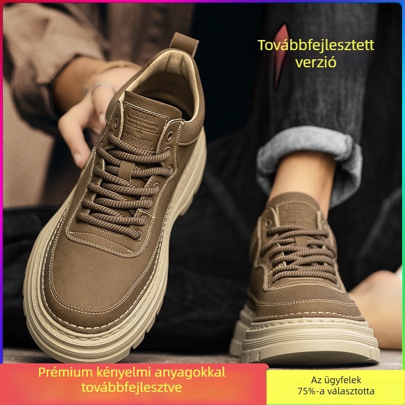 Őszi férfi bőrcipő, brit stílus, sokoldalú sportos-casual lábbeli, vízálló és csúszásmentes, alacsony szárú