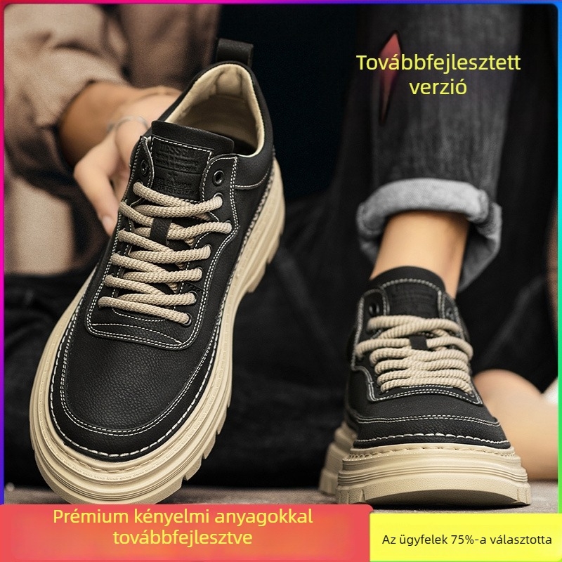 Őszi férfi bőrcipő, brit stílus, sokoldalú sportos-casual lábbeli, vízálló és csúszásmentes, alacsony szárú