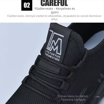 Férfi Fly-Knit sportcipő, lélegző pamut bélés, PU talp, kerek orr, fűzővel záródó
