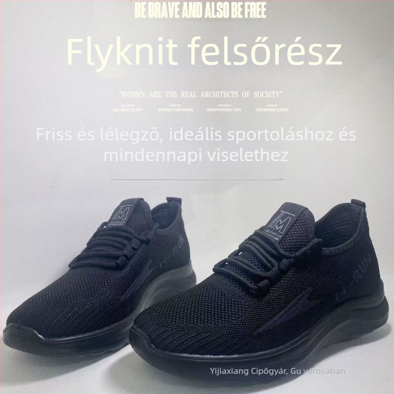 Férfi Fly-Knit sportcipő, lélegző pamut bélés, PU talp, kerek orr, fűzővel záródó