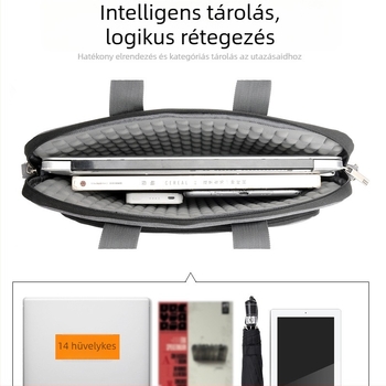 Üzleti laptop táska kettős rétegű kialakítással, Oxford anyag, vízálló és ütésálló, nagy kapacitású, vállon átvethető