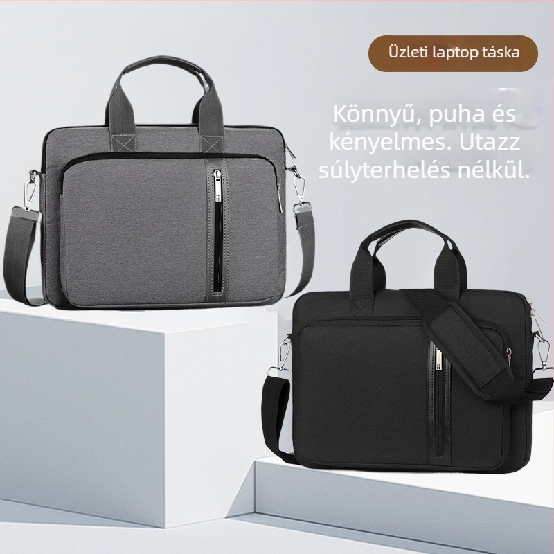 Üzleti laptop táska kettős rétegű kialakítással, Oxford anyag, vízálló és ütésálló, nagy kapacitású, vállon átvethető