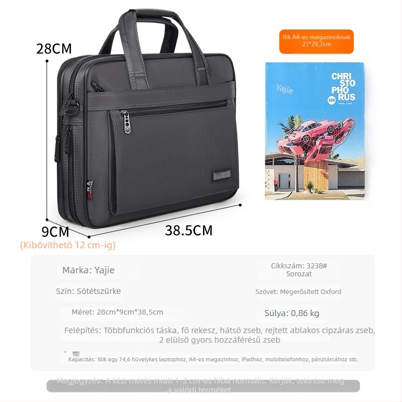 Yajie Férfi Laptop Táska | Oxford Anyag | Modell 3208-3237 | Vízálló | Poliészter Bélés | Üzleti utakhoz
