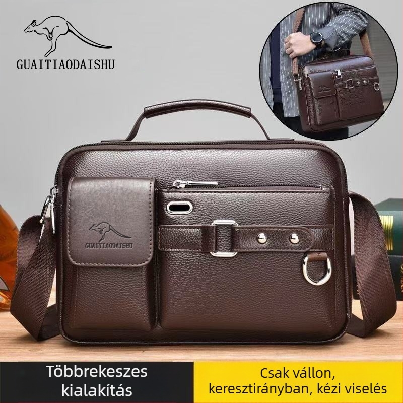 Férfi PU válltáska, crossbody stílusú, vízálló, ultrakönnyű, kopásálló, poliészter bélés, egyszínű