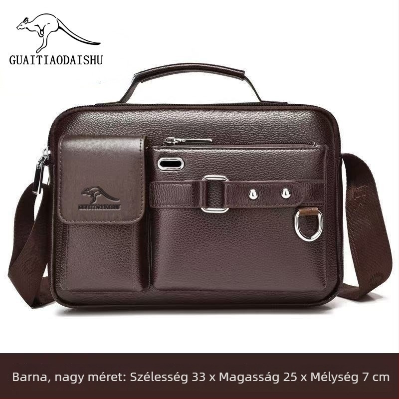 Férfi PU válltáska, crossbody stílusú, vízálló, ultrakönnyű, kopásálló, poliészter bélés, egyszínű