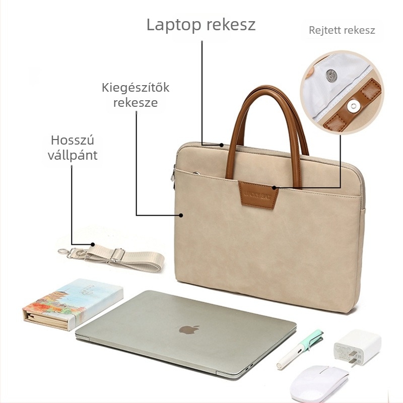 16 hüvelykes laptop-táska, uniszex, vízálló és könnyű, keresztpántos üzleti táska, PU bőr