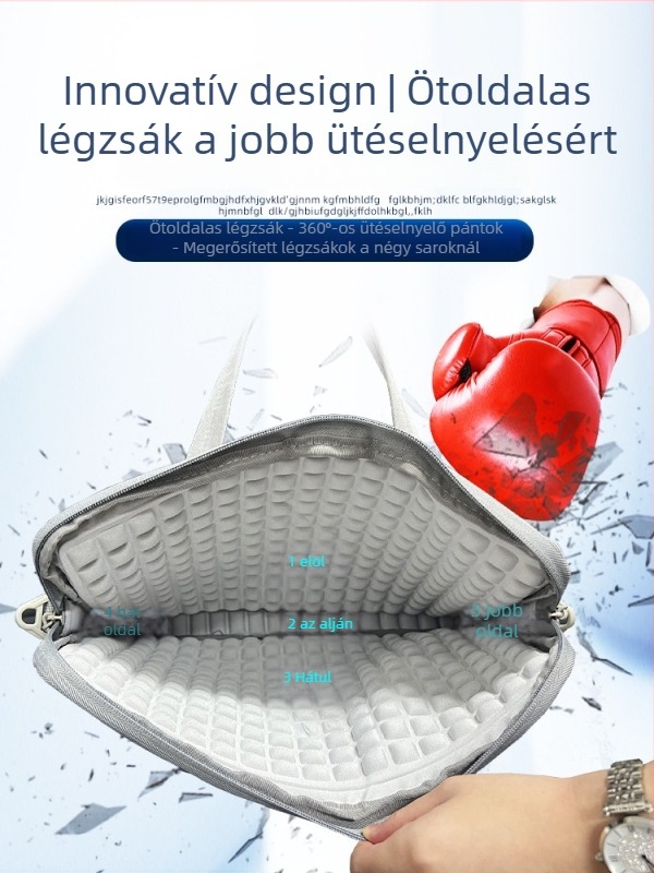 Laptoptáska levegőpárnázással, uniszex, keresztpánttal, 14,1–16 hüvelykes laptopokhoz