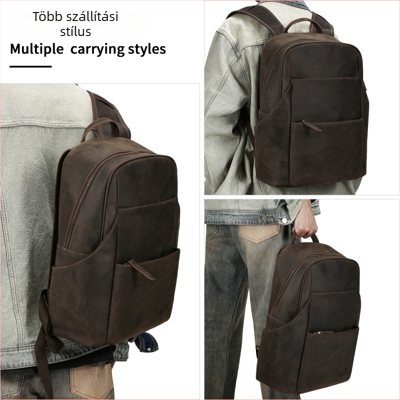 DUJIANG férfi hátizsák valódi első réteg marhabőrből, 20–35L, laptop-kompatibilis, kopásálló