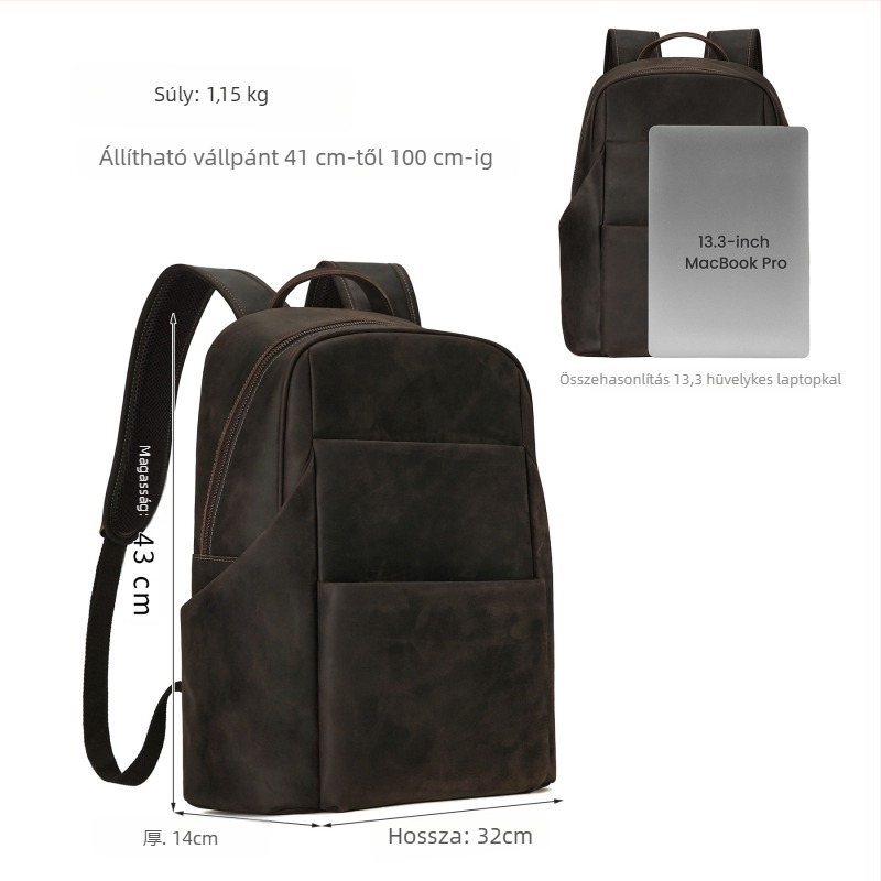 DUJIANG férfi hátizsák valódi első réteg marhabőrből, 20–35L, laptop-kompatibilis, kopásálló
