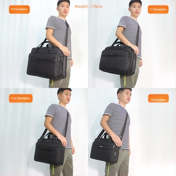 Férfi üzleti aktatáska – ingázó stílus, Oxford vászon, belső nylon bélés, egyszínű minta, ütésálló, bővíthető, üzleti utazásokhoz