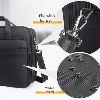 Férfi üzleti aktatáska – ingázó stílus, Oxford vászon, belső nylon bélés, egyszínű minta, ütésálló, bővíthető, üzleti utazásokhoz