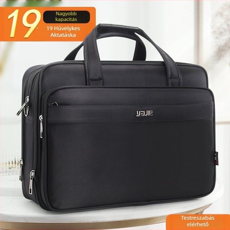 Férfi üzleti aktatáska – ingázó stílus, Oxford vászon, belső nylon bélés, egyszínű minta, ütésálló, bővíthető, üzleti utazásokhoz