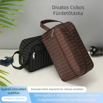 Férfi PVC pipere táska csíkos mintával, kétszintes, belső rekesszel üzleti utazásokhoz