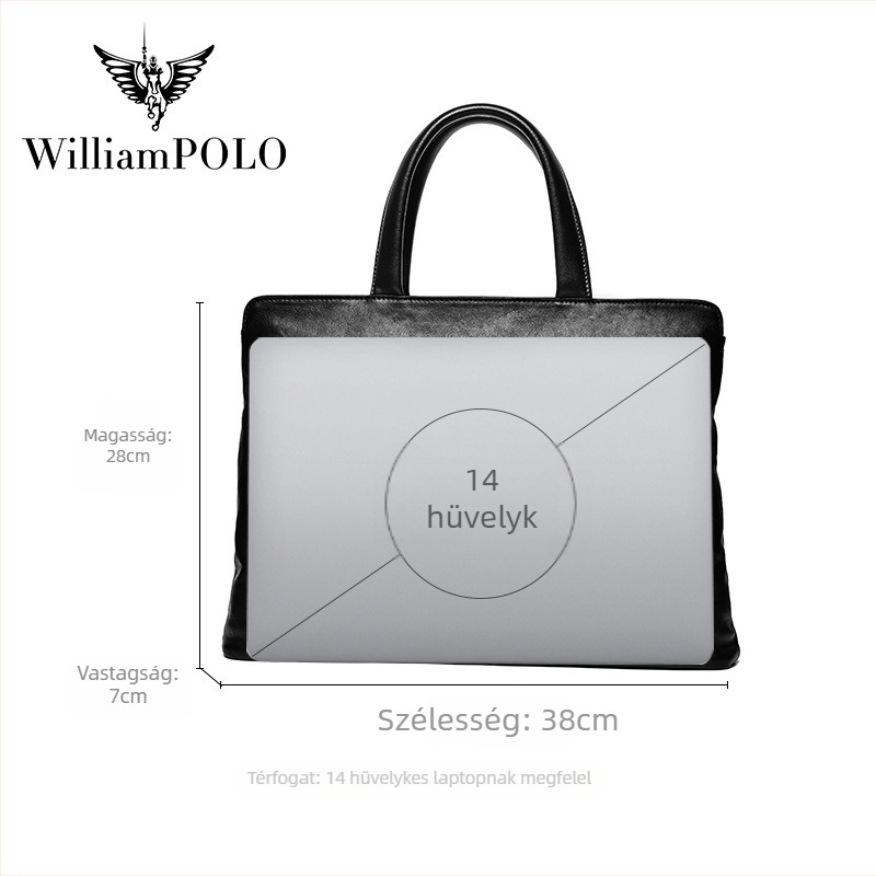 Férfi üzleti aktatáska – valódi bőr, modell 213139, vízálló, poliészter bélés, egyszínű dizájn