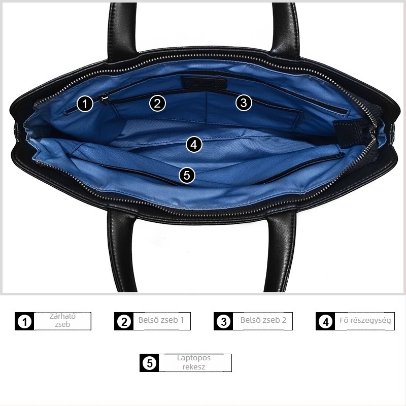 Férfi üzleti aktatáska – valódi bőr, modell 213139, vízálló, poliészter bélés, egyszínű dizájn