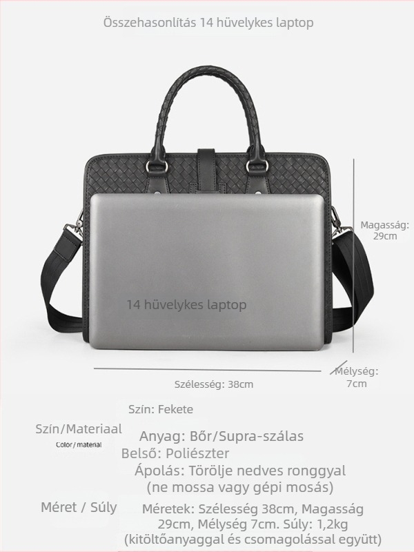 Férfi kézitáska mikroszálas anyagból, egyszínű mintázat, poliészter bélés, ideális üzleti utazásokhoz