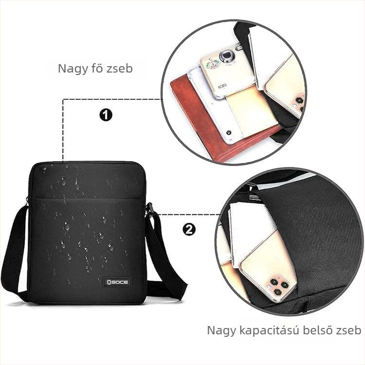 OSOCE Férfi crossbody táska üzleti utazásokhoz, poliészter anyagból, poliészter béléssel, antibakteriális és bővíthető