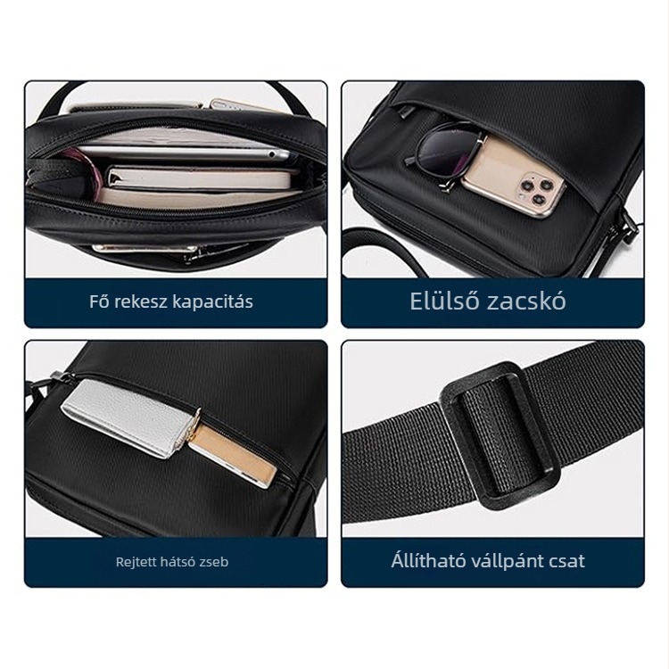 OSOCE Férfi crossbody táska üzleti utazásokhoz, poliészter anyagból, poliészter béléssel, antibakteriális és bővíthető