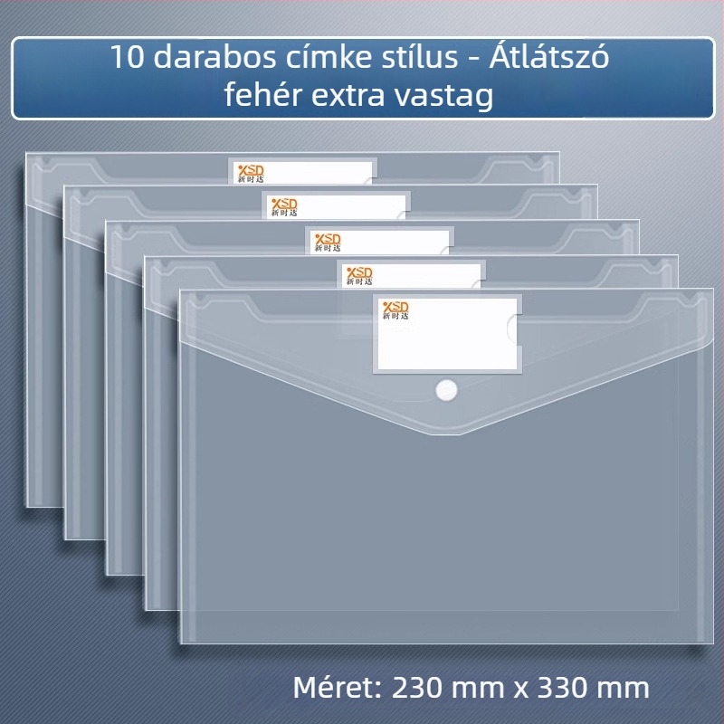 A4-es átlátszó dokumentumtáska címkével, irodai iratokhoz