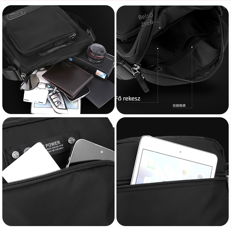 WEPOWER Férfi vállon átvethető crossbody táska, multifunkcionális, vízálló nylonból, poliészter bélés, üzleti utazásokhoz