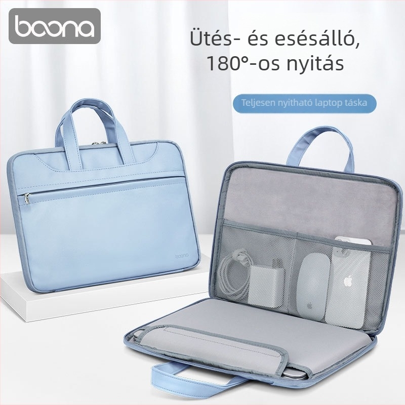 Baona bőrtáska laptophoz, teljesen nyitható, uniszex, kompatibilis Apple, Huawei és Lenovo
