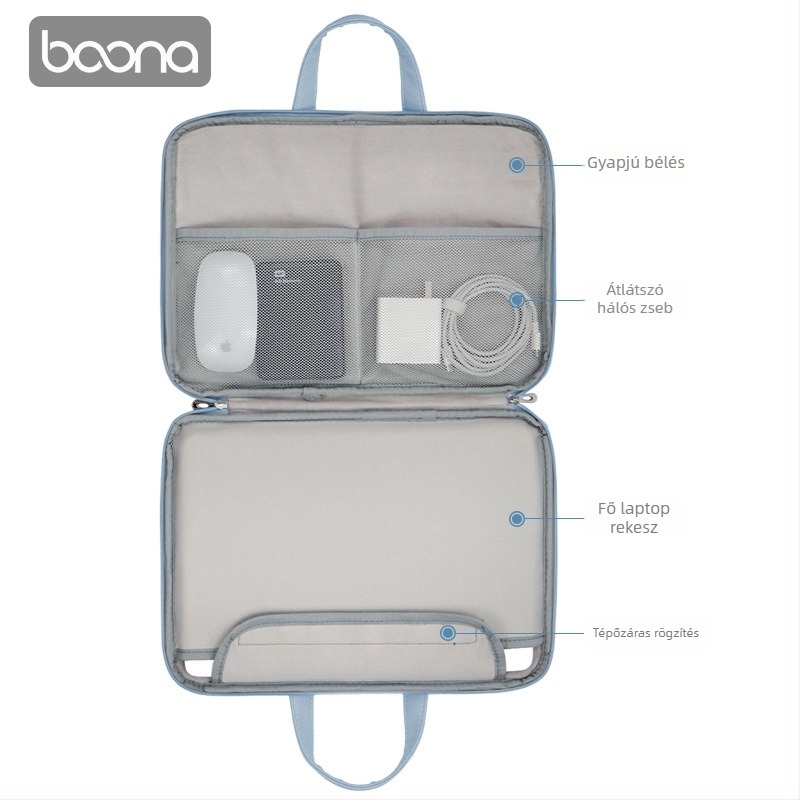 Baona bőrtáska laptophoz, teljesen nyitható, uniszex, kompatibilis Apple, Huawei és Lenovo