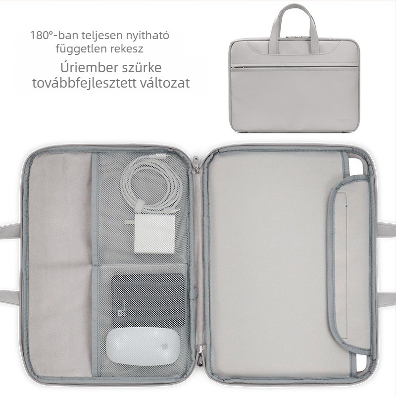 Baona bőrtáska laptophoz, teljesen nyitható, uniszex, kompatibilis Apple, Huawei és Lenovo
