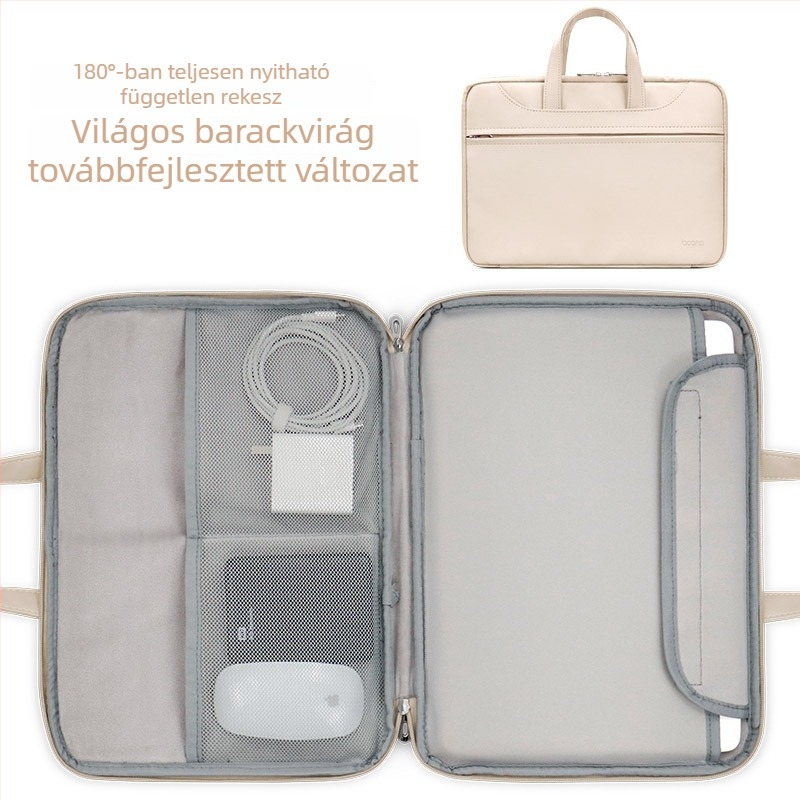 Baona bőrtáska laptophoz, teljesen nyitható, uniszex, kompatibilis Apple, Huawei és Lenovo
