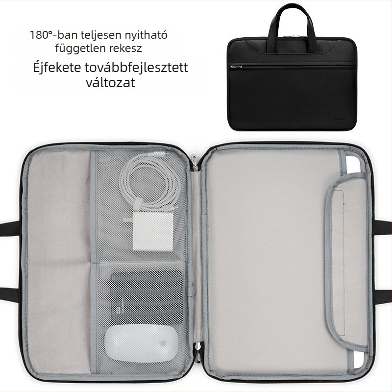 Baona bőrtáska laptophoz, teljesen nyitható, uniszex, kompatibilis Apple, Huawei és Lenovo