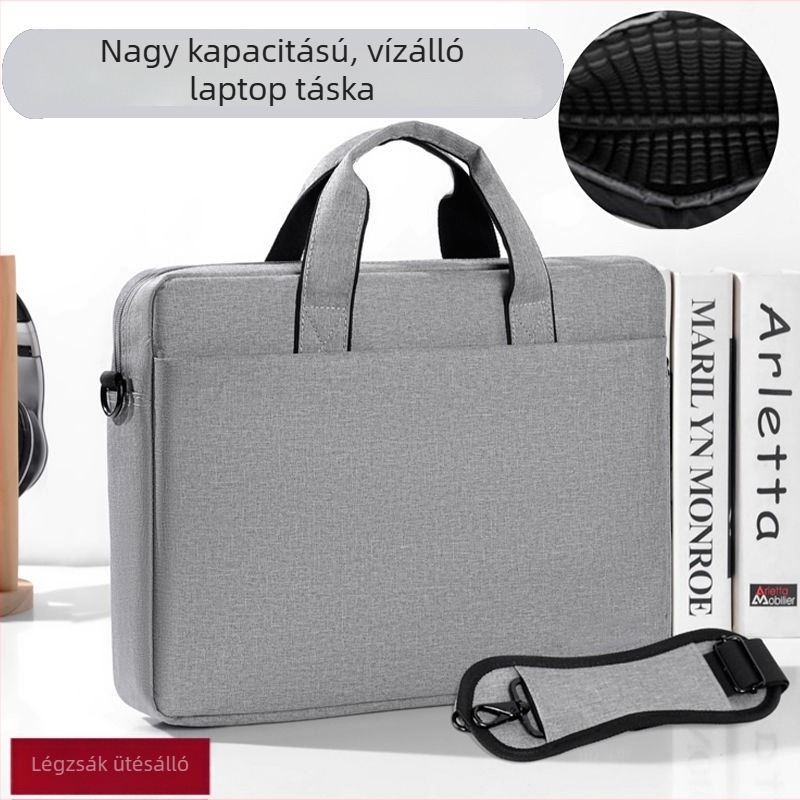 Nagy kapacitású vízálló laptop táska vállon hordozható, ütéscsillapító légpárnás védelemmel, 16 hüvelykes laptophoz