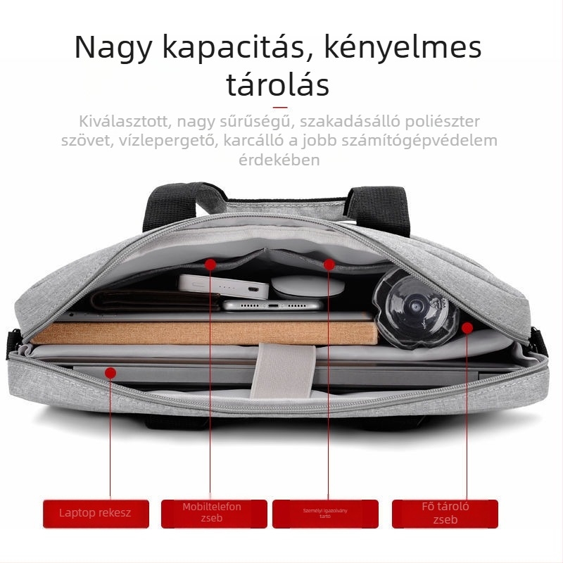 Nagy kapacitású vízálló laptop táska vállon hordozható, ütéscsillapító légpárnás védelemmel, 16 hüvelykes laptophoz