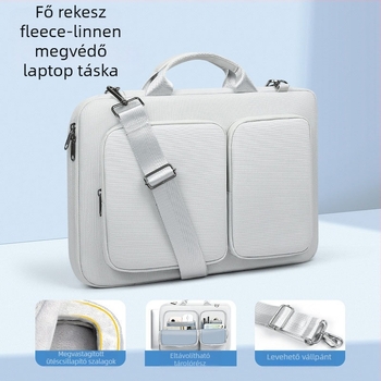 Férfi laptop táska, külső poliészter, belső nylon, cipzár, vízálló, könnyű, kopásálló, bővíthető kapacitás