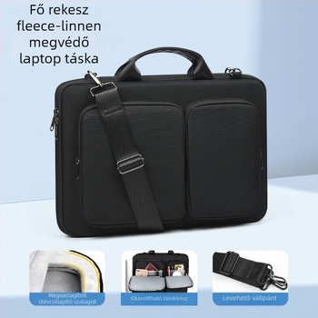 Férfi laptop táska, külső poliészter, belső nylon, cipzár, vízálló, könnyű, kopásálló, bővíthető kapacitás