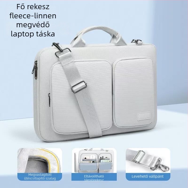 Férfi laptop táska, külső poliészter, belső nylon, cipzár, vízálló, könnyű, kopásálló, bővíthető kapacitás