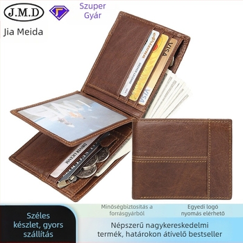 Valódi bőr pénztárca lopás elleni védelemmel, városi minimalist stílus, egyszínű mintázat, bélés poliészter-pamut
