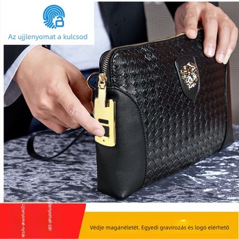Férfi bőr clutch ujjlenyomat-zárral, Fingerprint Lock Clutch modell, lopás elleni védelem, bélés: poliészter, tavasz 2023 (Anyag: valódi bőr; Modell: Fingerprint Lock Clutch; Funkció: lopás elleni védelem; Belső anyag: poliészter; Szezon: 2023 tavasza)