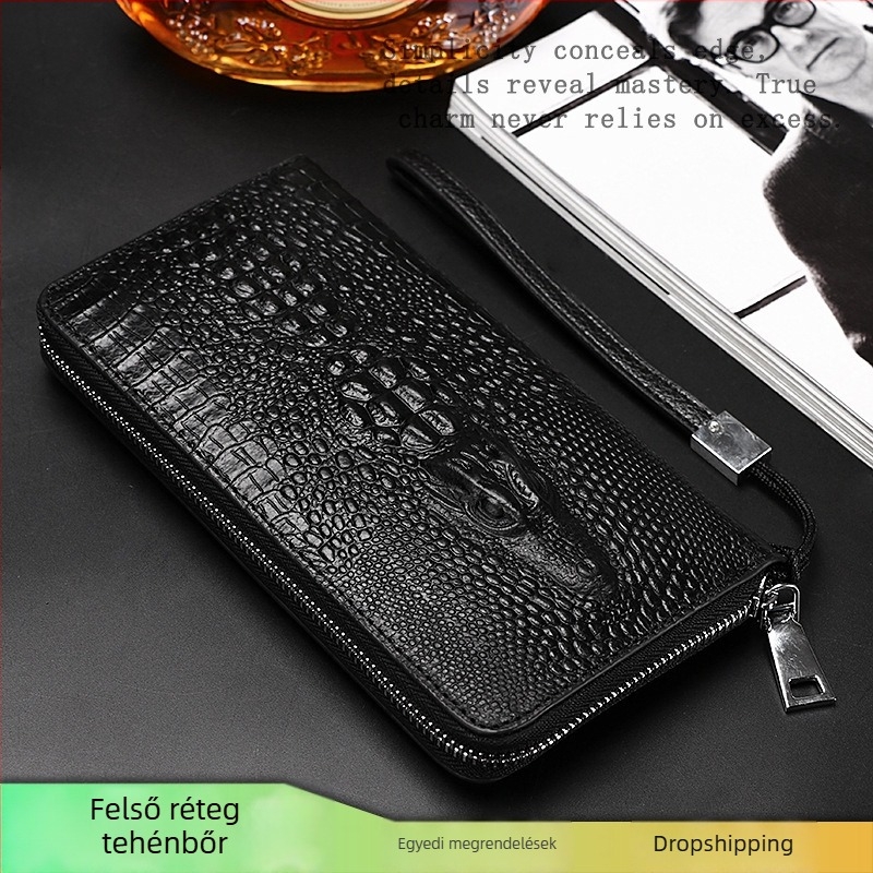 3D-s sárkányos bőr clutch férfiaknak, RFID-blokkoló pénztárca, nagy kapacitású kártyatartó és telefonzseb