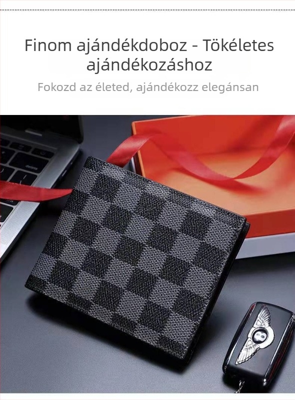 Férfi pénztárca kockás mintával, PU bőr, 1 hajtás, Modell 3015, anti-magnetikus