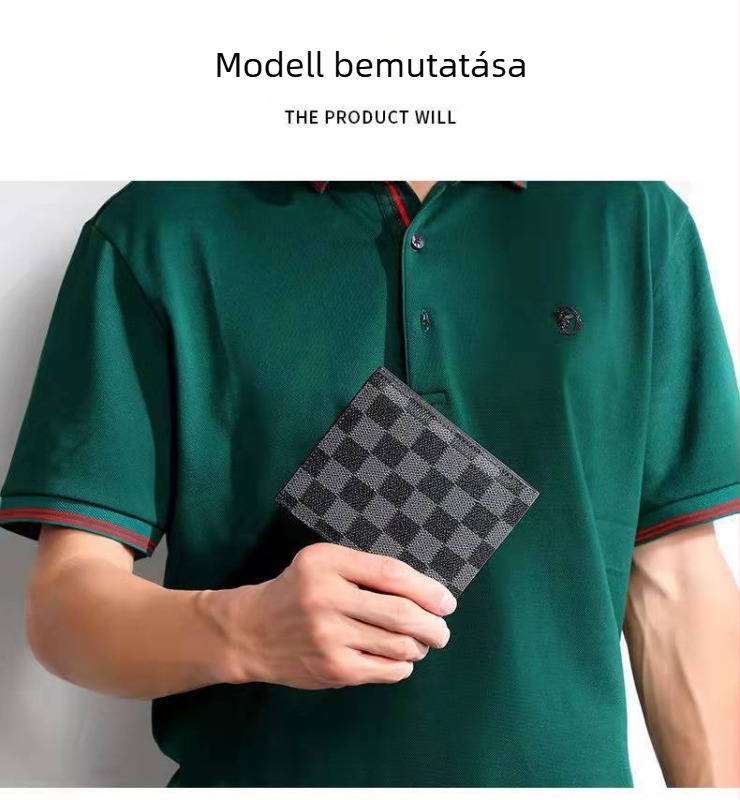 Férfi pénztárca kockás mintával, PU bőr, 1 hajtás, Modell 3015, anti-magnetikus